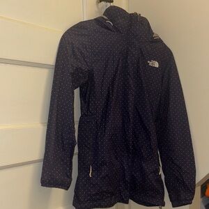 The North Face Dark Blue Rain Jacket with White Dots